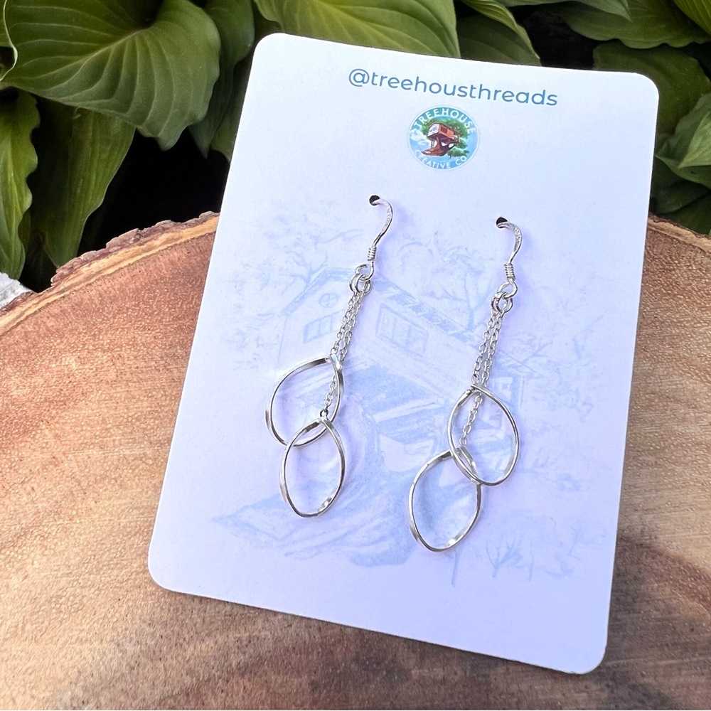 Teardrop Twist Interlocking Mobile Chain 925 Sterling Silver Dangle Earrings